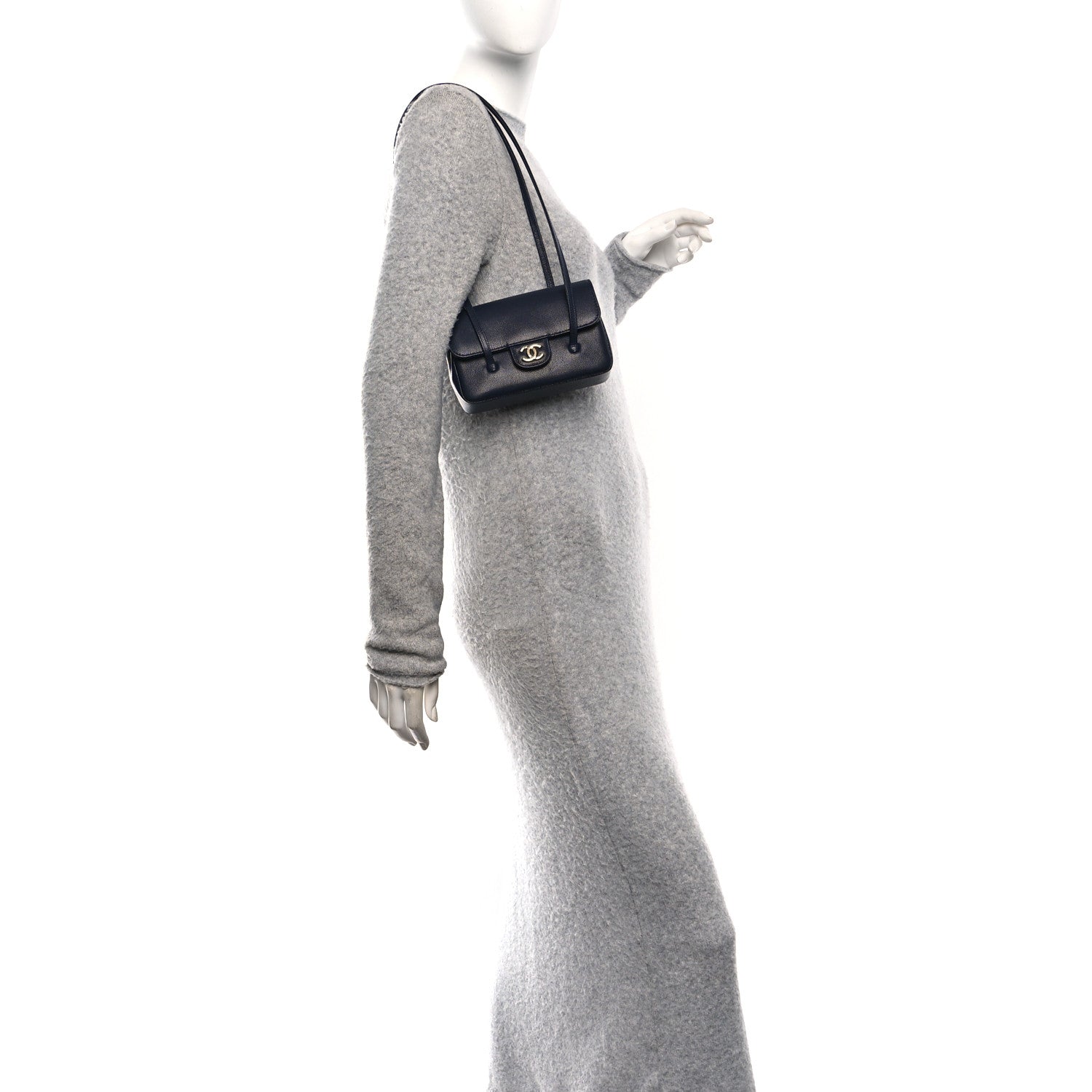 Chanel Shiny Caviar Mini Preppy Coco Shoulder Bag Dark Blue