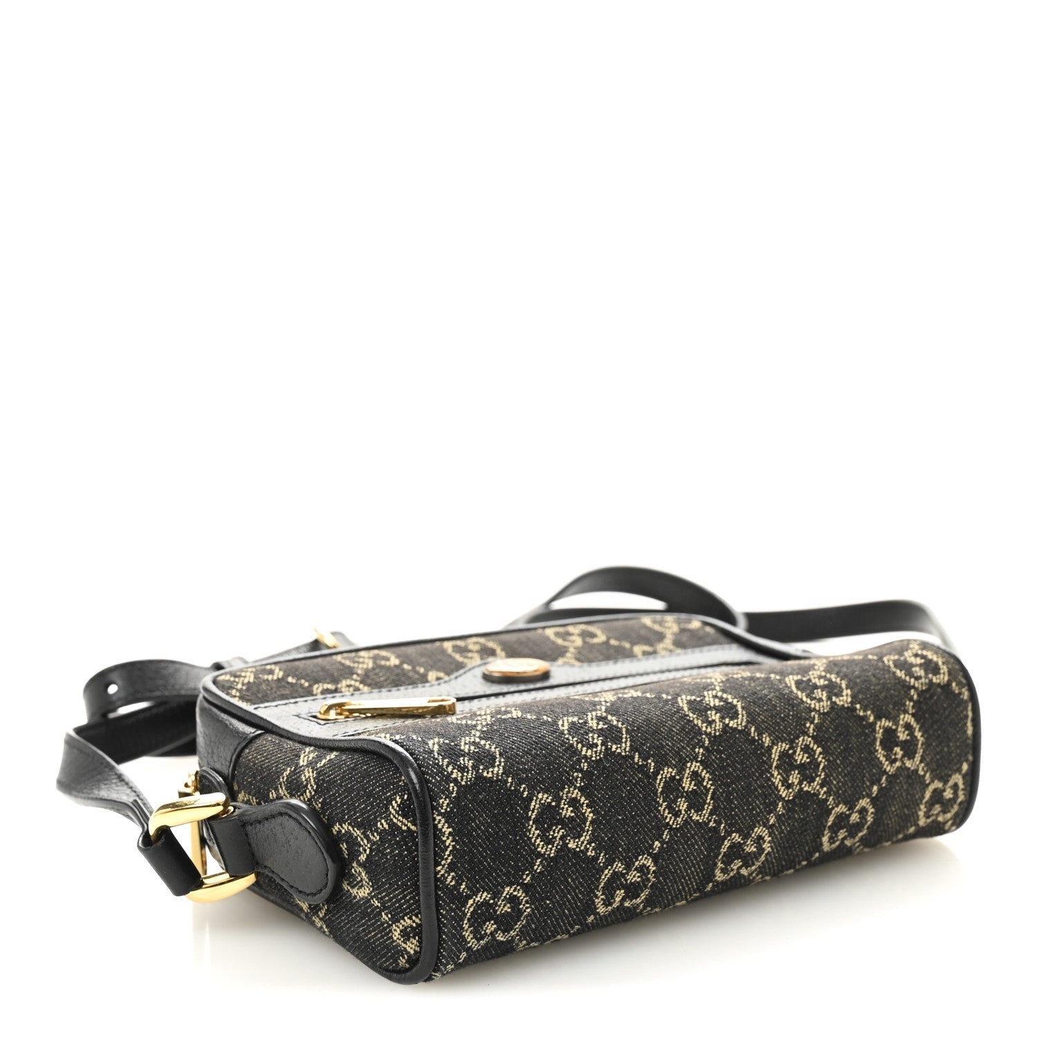 Gucci Jacquard Black Denim GG Monogram Textured Dollar Calfskin Mini Ophidia Shoulder Bag Black Ivory