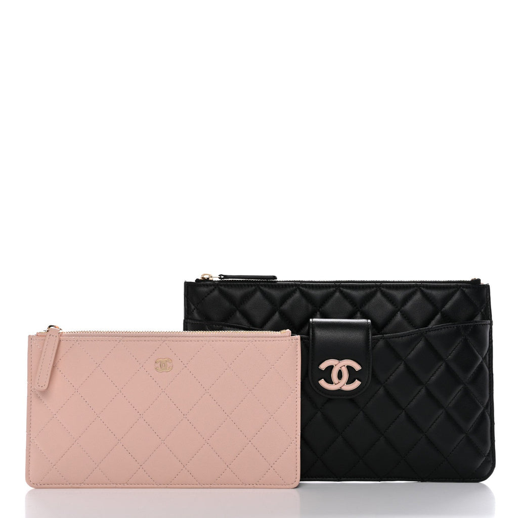 Lambskin Quilted Sunset Boulevard Pouch Case Black Pink