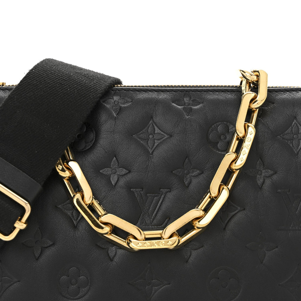 Louis Vuitton Lambskin Embossed Monogram Coussin PM Black