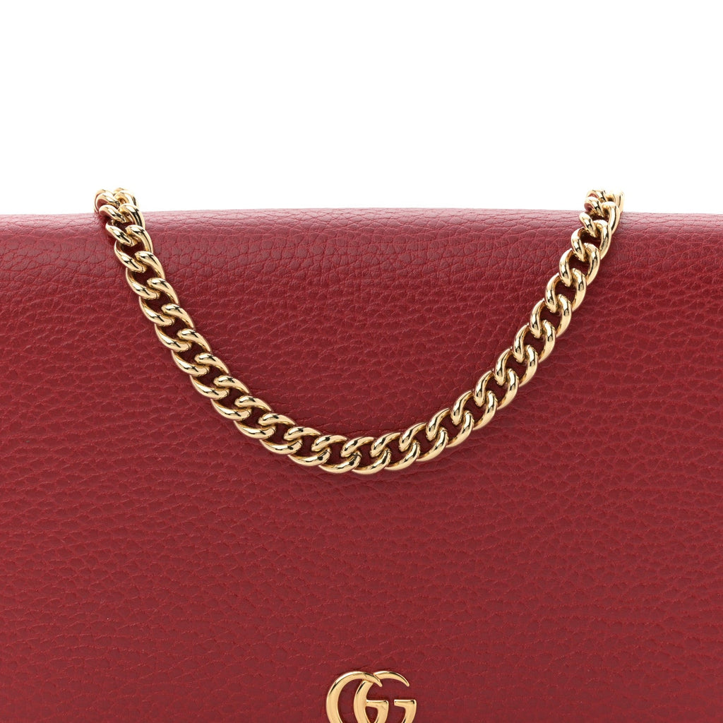Gucci Dollar Calfskin Mini GG Marmont Chain Wallet Hibiscus Red