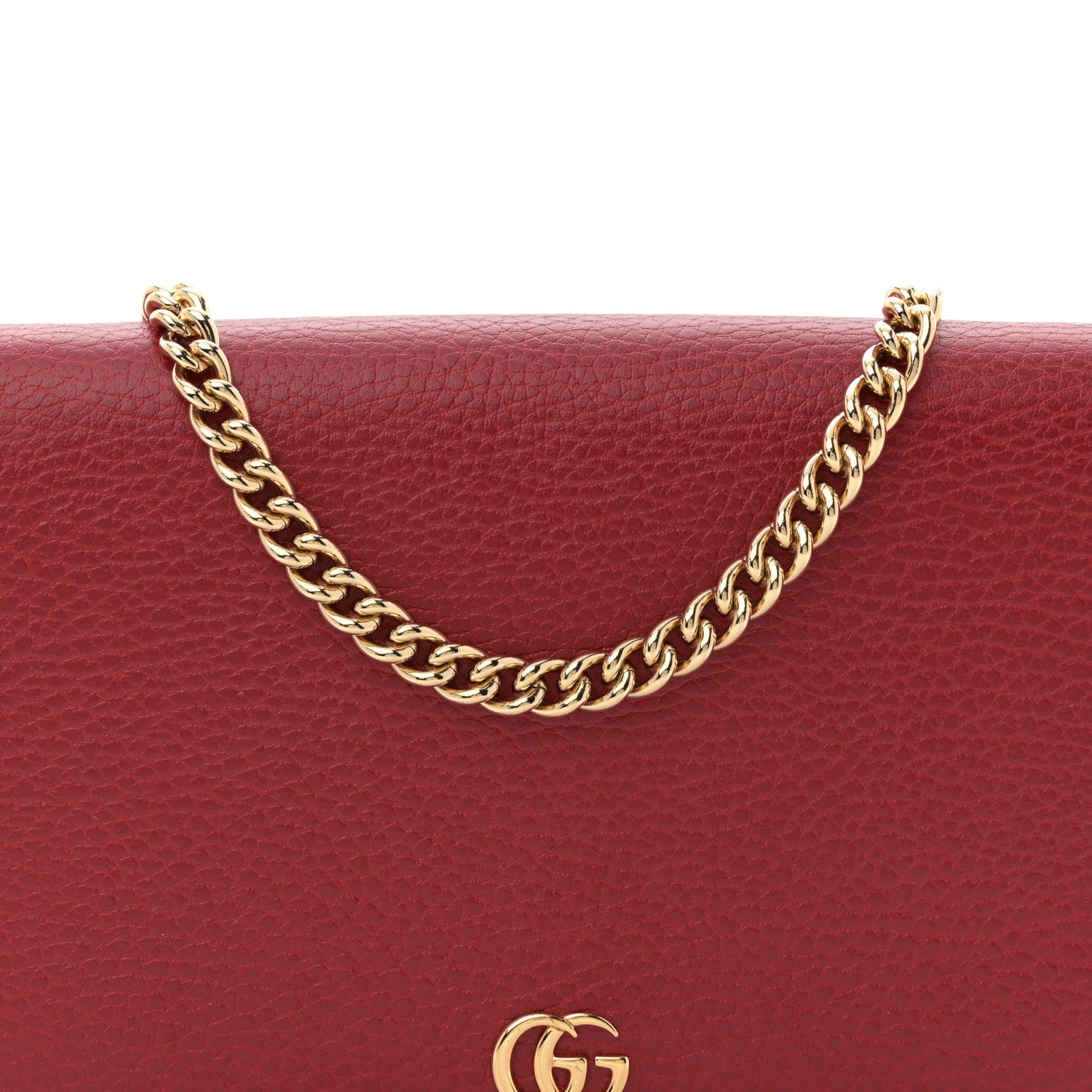 Gucci Dollar Calfskin Mini GG Marmont Chain Wallet Hibiscus Red