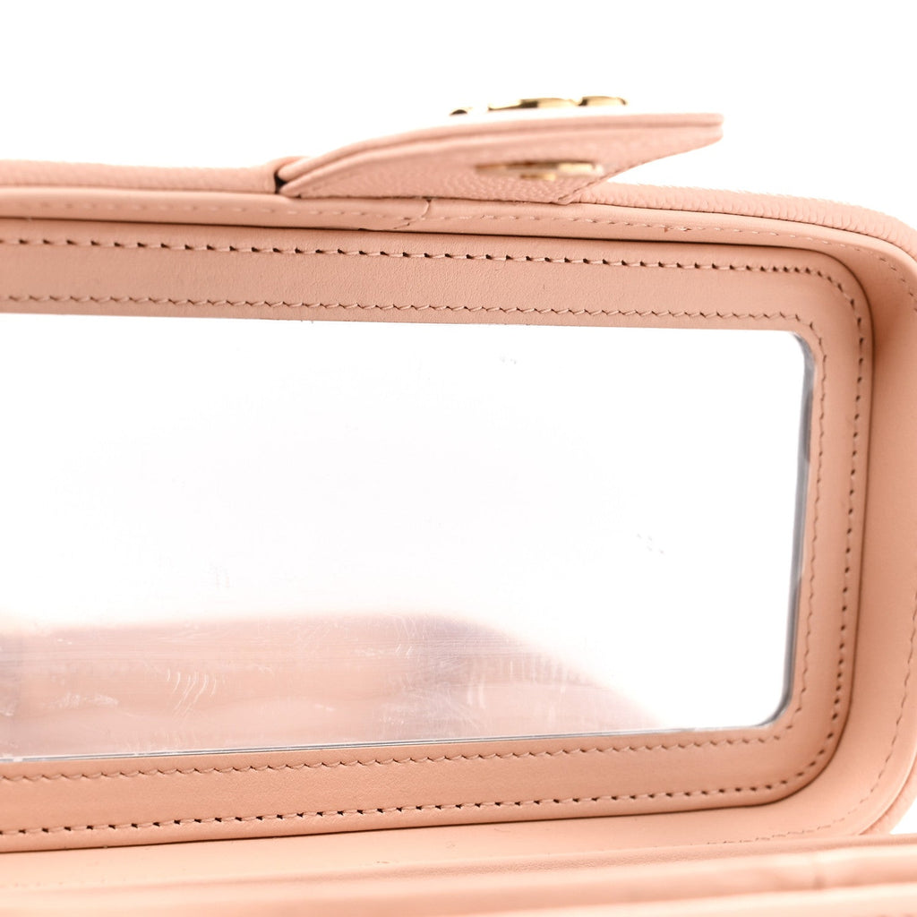 Chanel Shiny Caviar Preppy Coco Long Vanity With Strap Light Pink