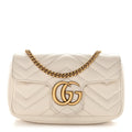 Gucci Calfskin Matelasse Super Mini GG Marmont Shoulder Bag White