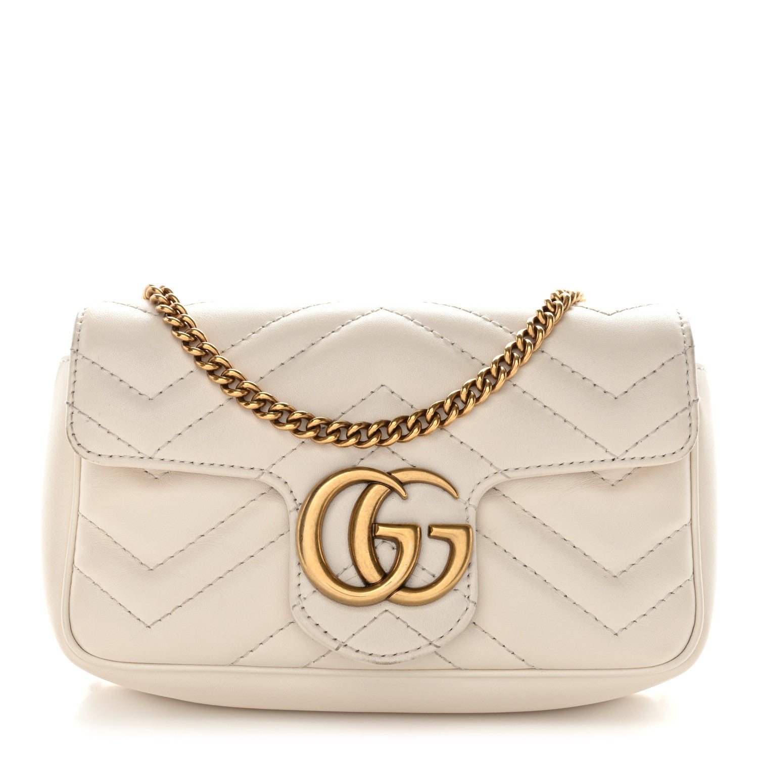 Gucci Calfskin Matelasse Super Mini GG Marmont Shoulder Bag White