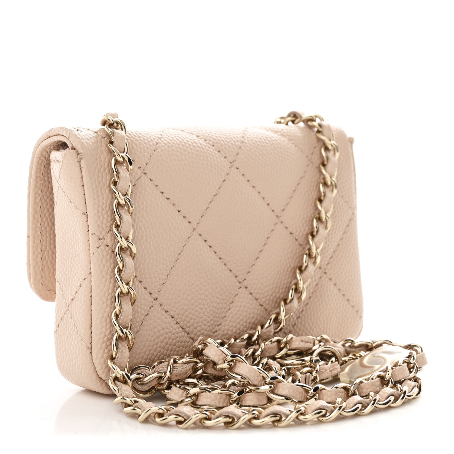 Chanel Caviar Quilted Mini Chain Belt Bag Light Beige