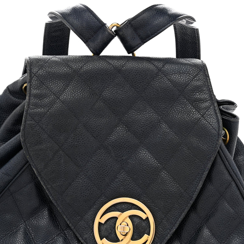 Chanel Caviar Quilted CC Drawstring Backpack Navy