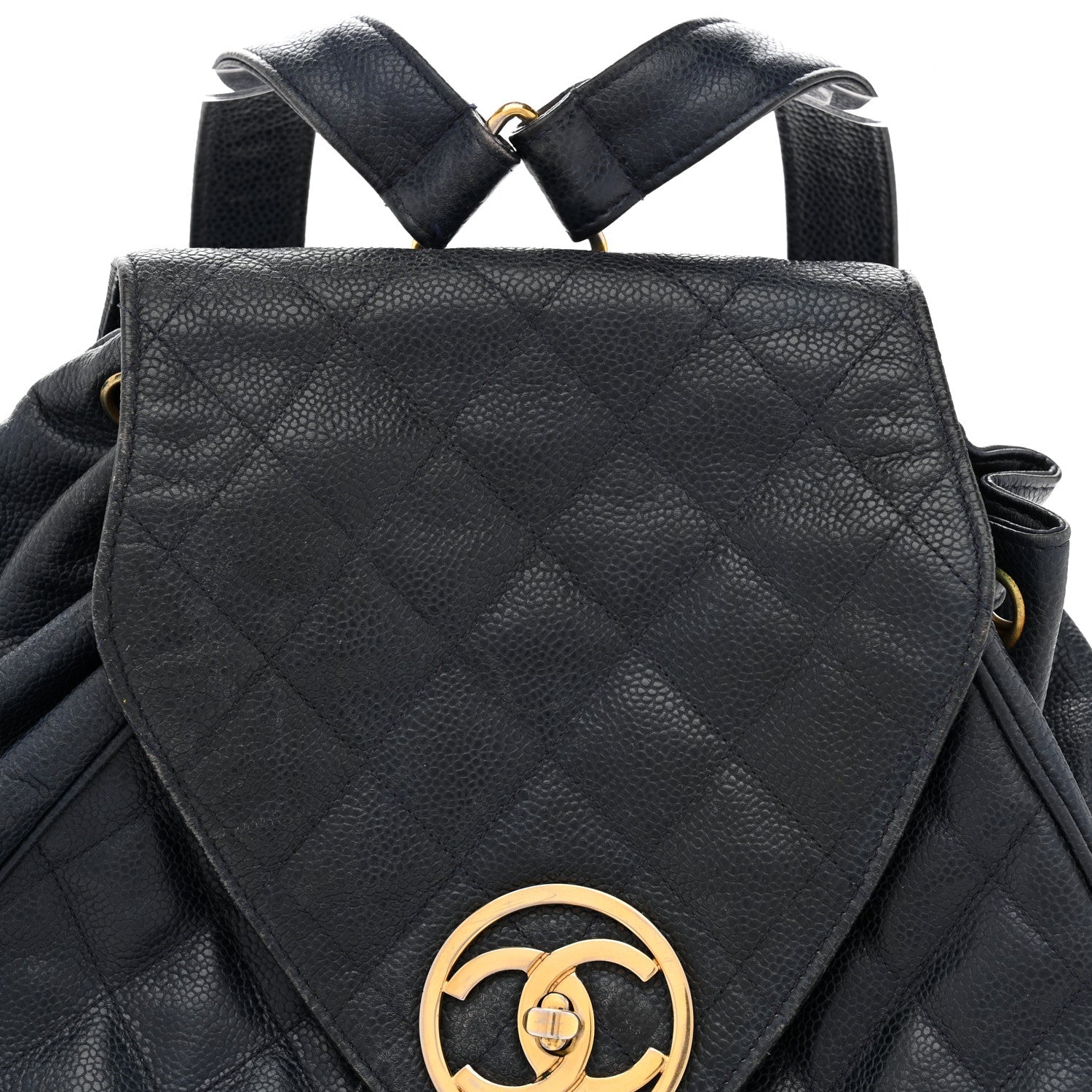 Chanel Caviar Quilted CC Drawstring Backpack Navy