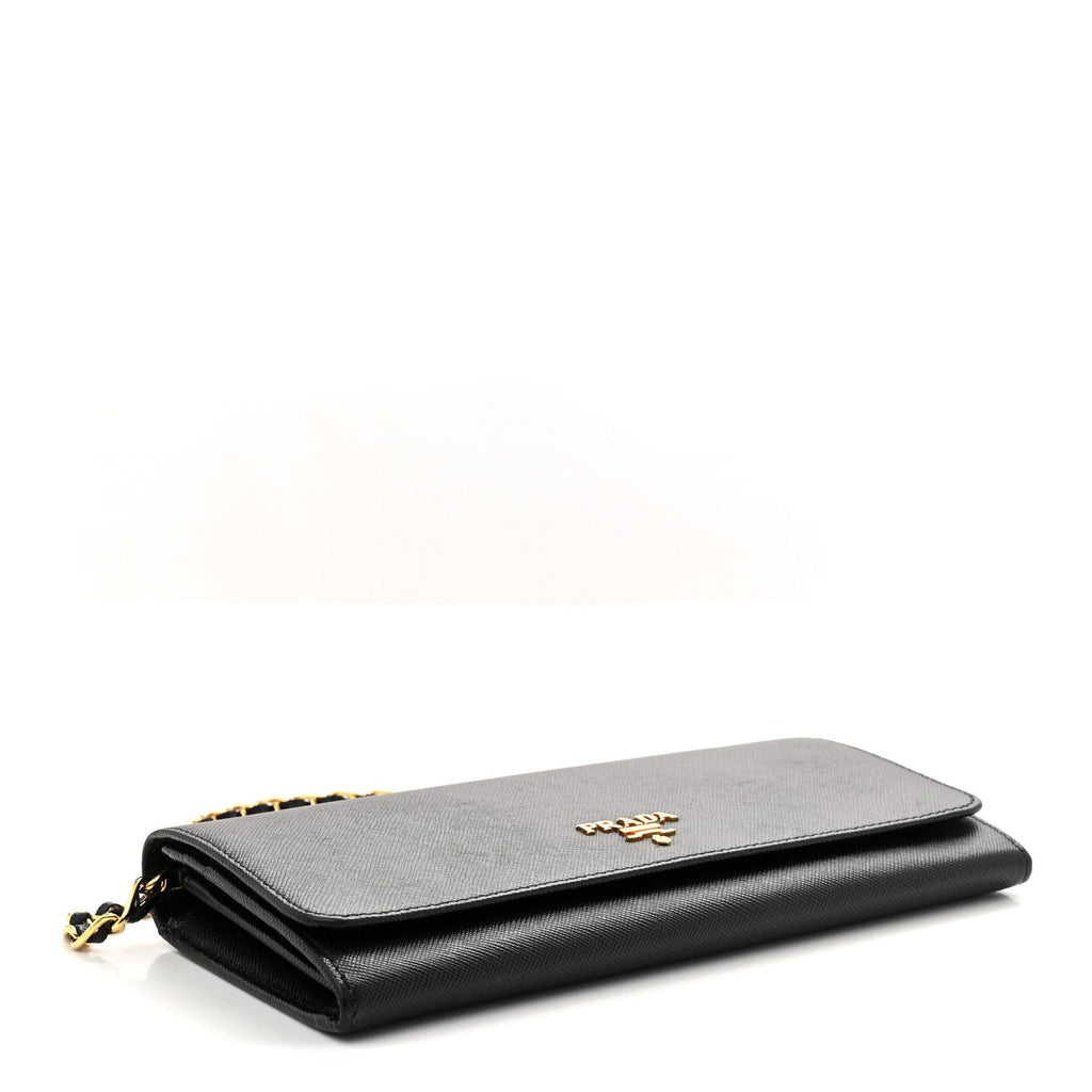 Prada Saffiano Metal Oro Chain Wallet Black