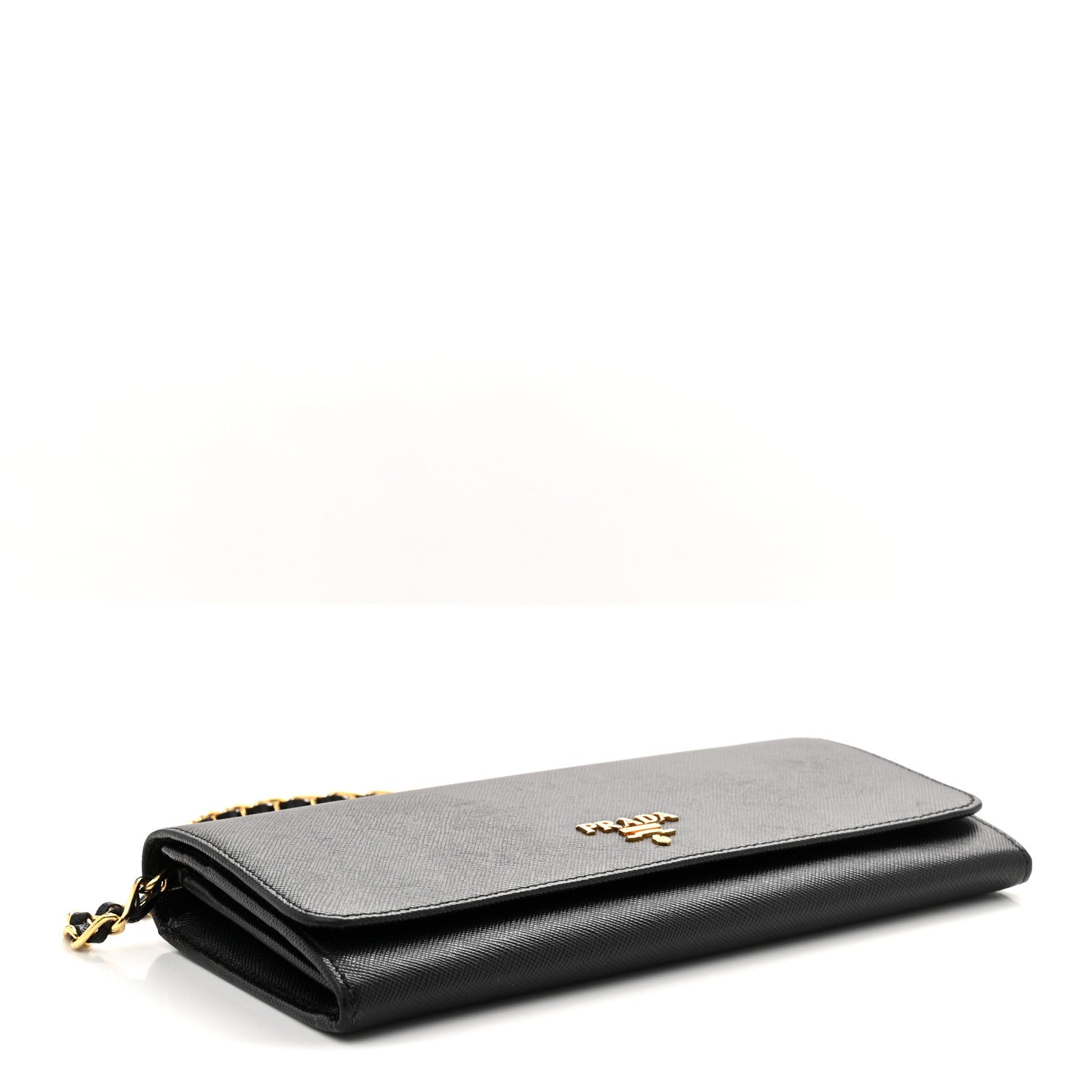 Prada Saffiano Metal Oro Chain Wallet Black