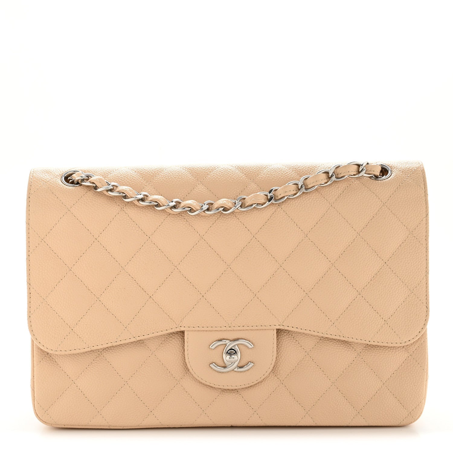 Chanel Caviar Quilted Jumbo Double Flap Beige Clair