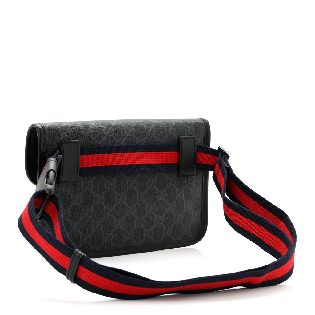 Gucci GG Supreme Monogram Web Slim Belt Bag Black Grey