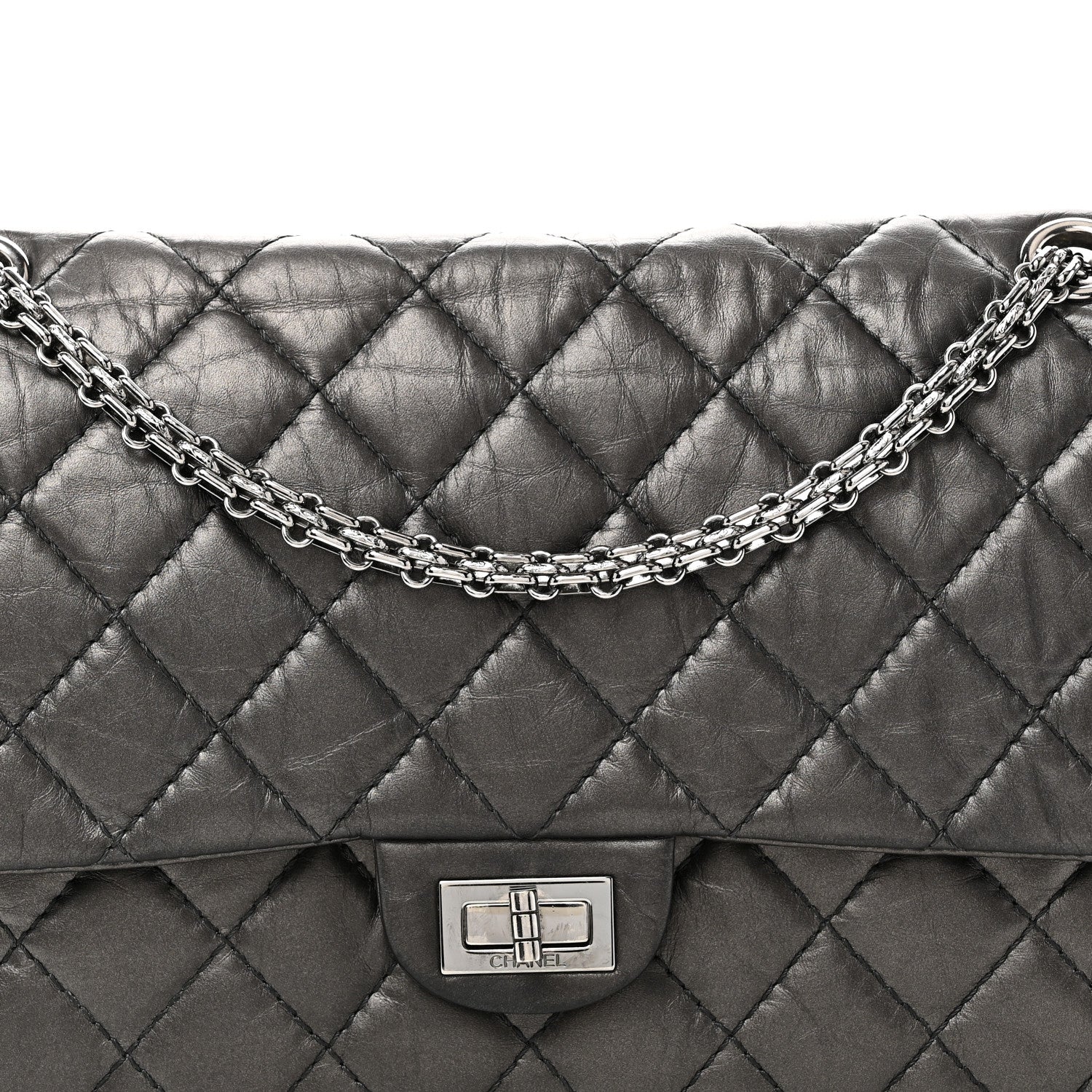 Chanel Metallic Aged Calfskin Quilted 2.55 Reissue 226 Flap Dark Grey