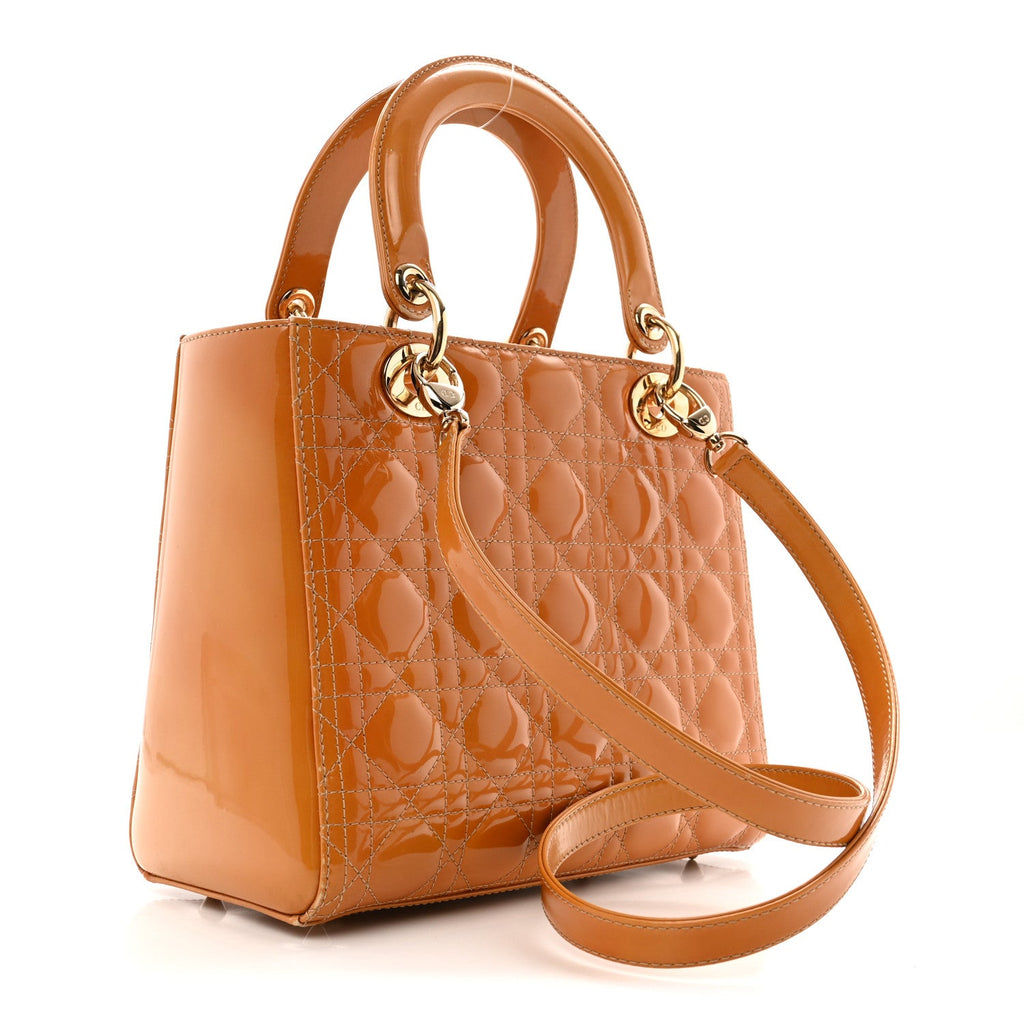 Christian Dior Patent Cannage Medium Lady Dior Dark Beige