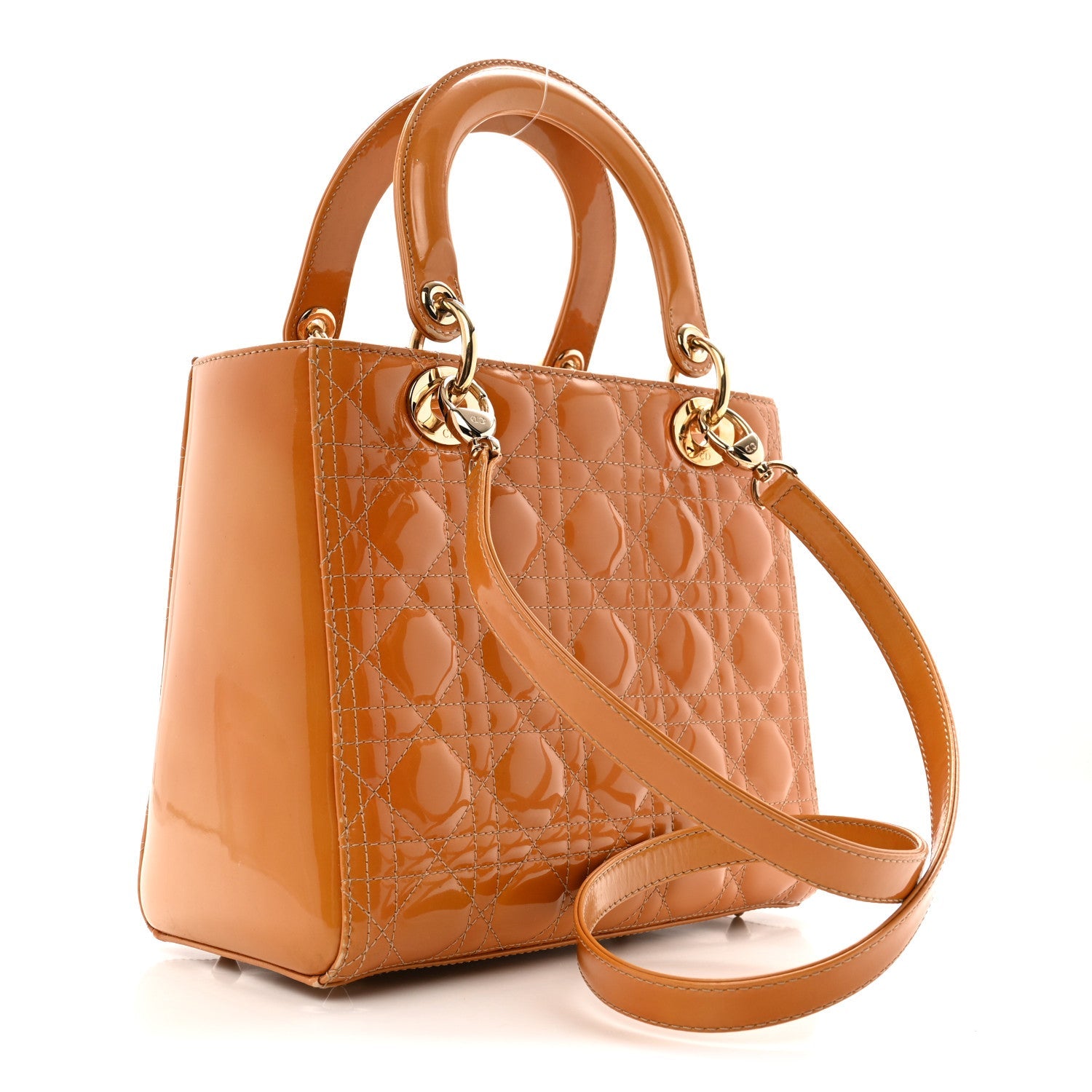 Christian Dior Patent Cannage Medium Lady Dior Dark Beige