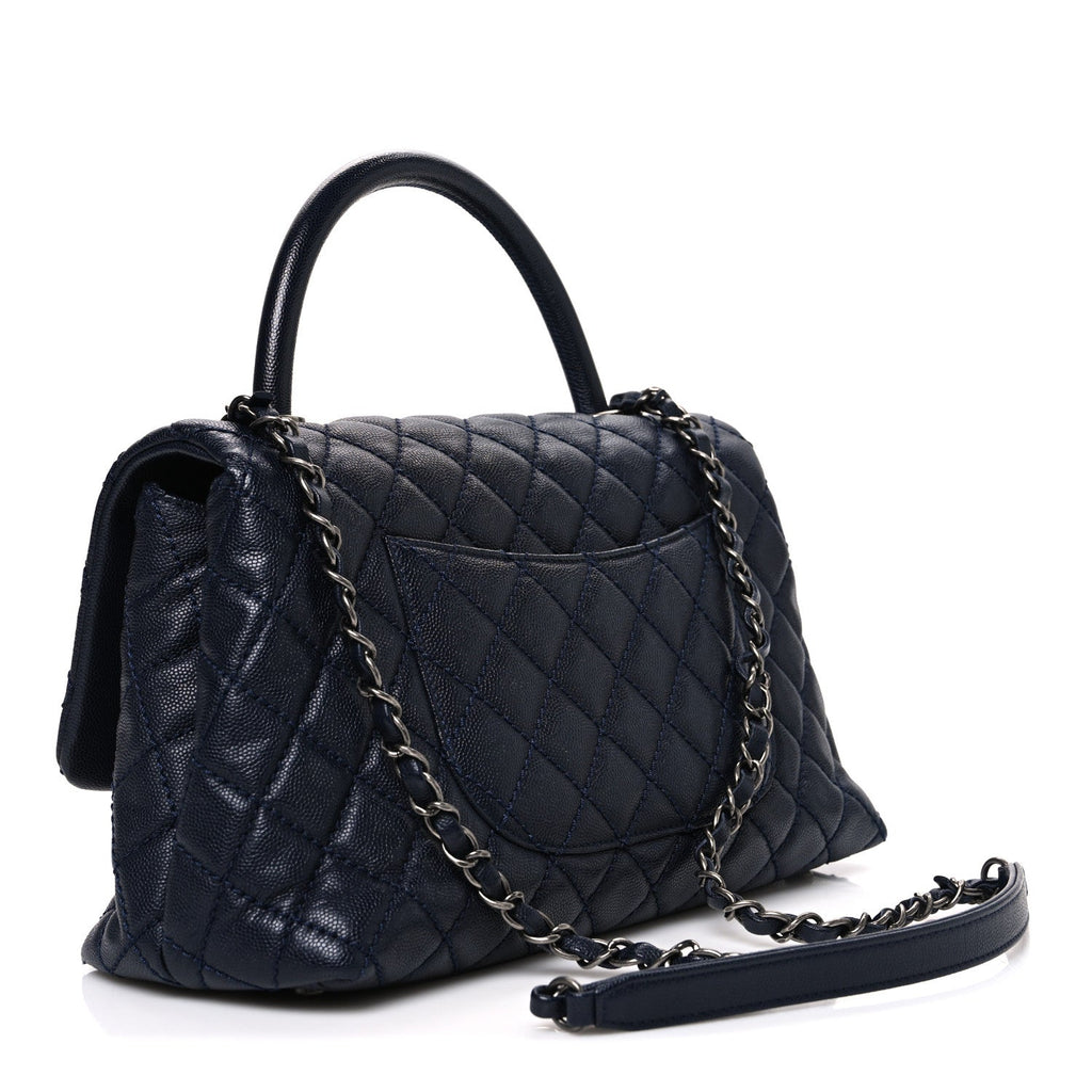 Chanel Caviar Quilted Small Coco Handle Flap Navy