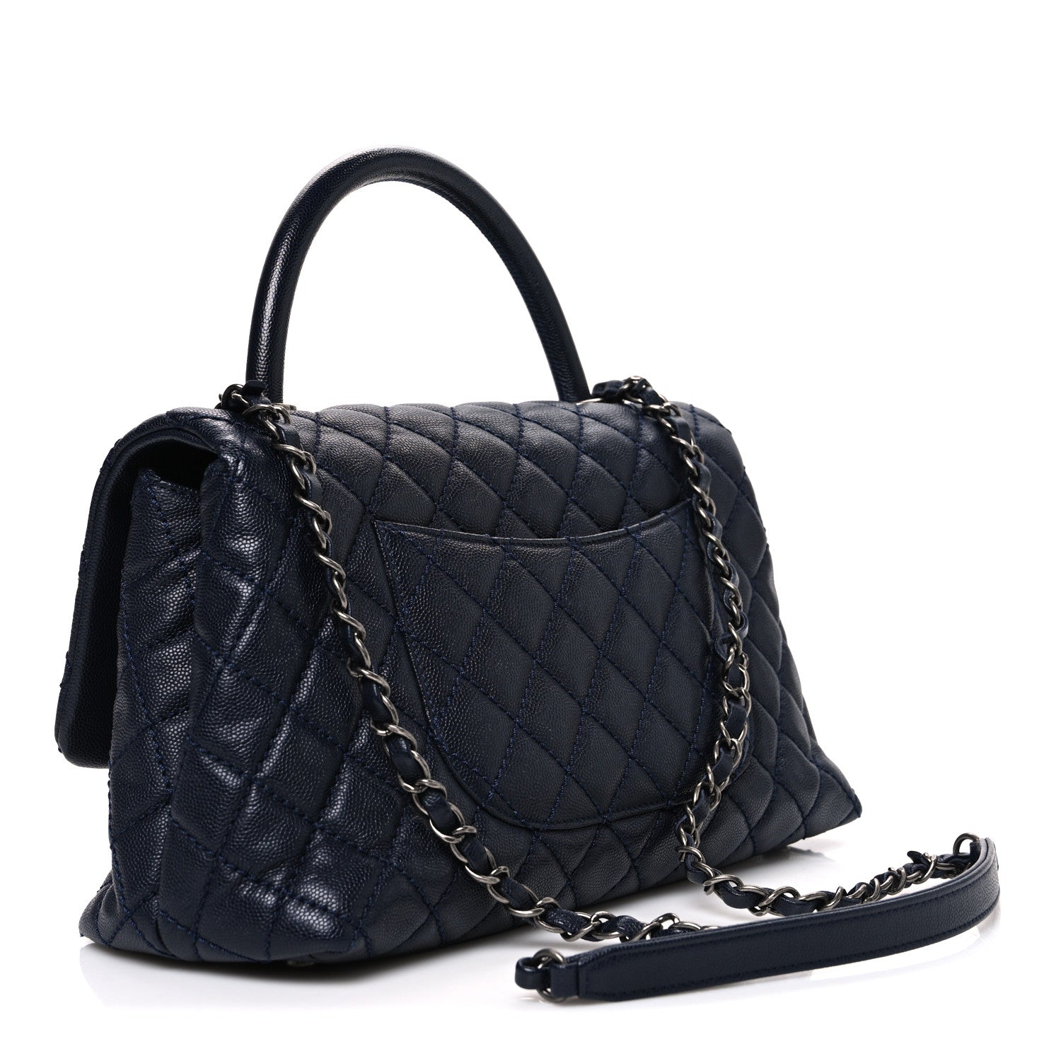 Chanel Caviar Quilted Small Coco Handle Flap Navy