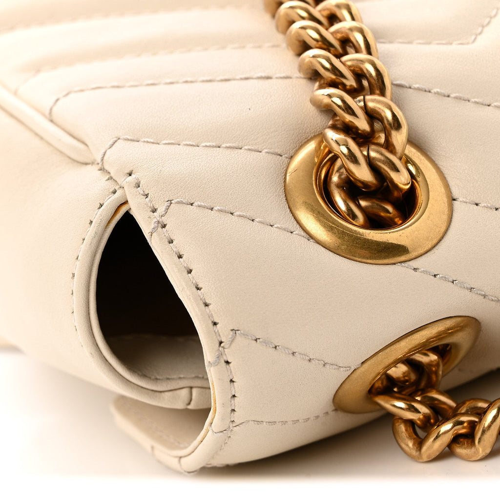 Gucci Calfskin Matelasse Small GG Marmont Shoulder Bag White