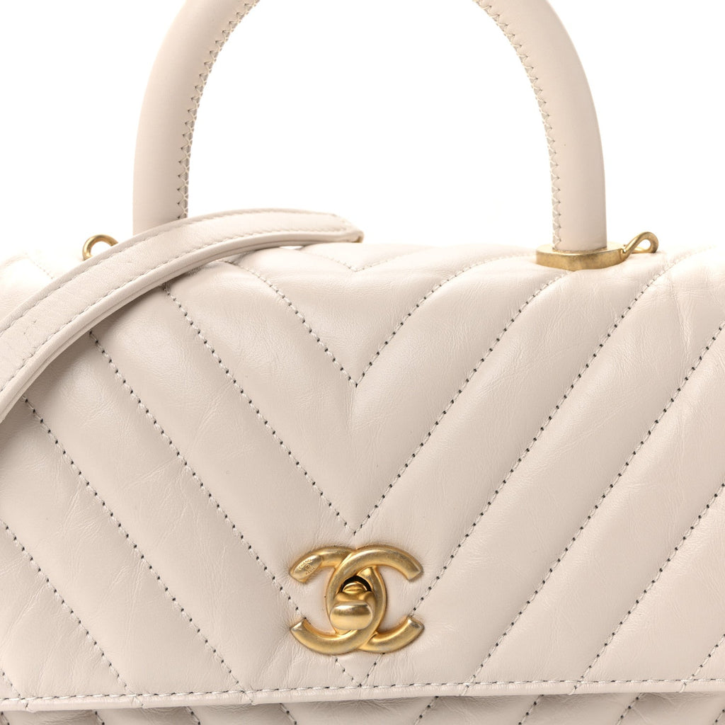Chanel Calfskin Chevron Quilted Mini Coco Handle Flap Rose Pale