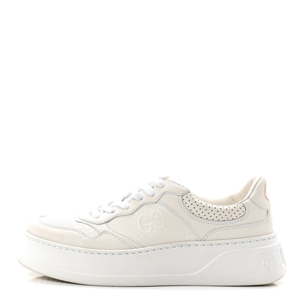 Gucci Calfskin GG Tennis Embossed Perforated Womens Platform 55mm Sneakers 39 Great White