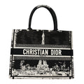 Christian Dior Canvas Embroidered Medium Paris Book Tote Black White