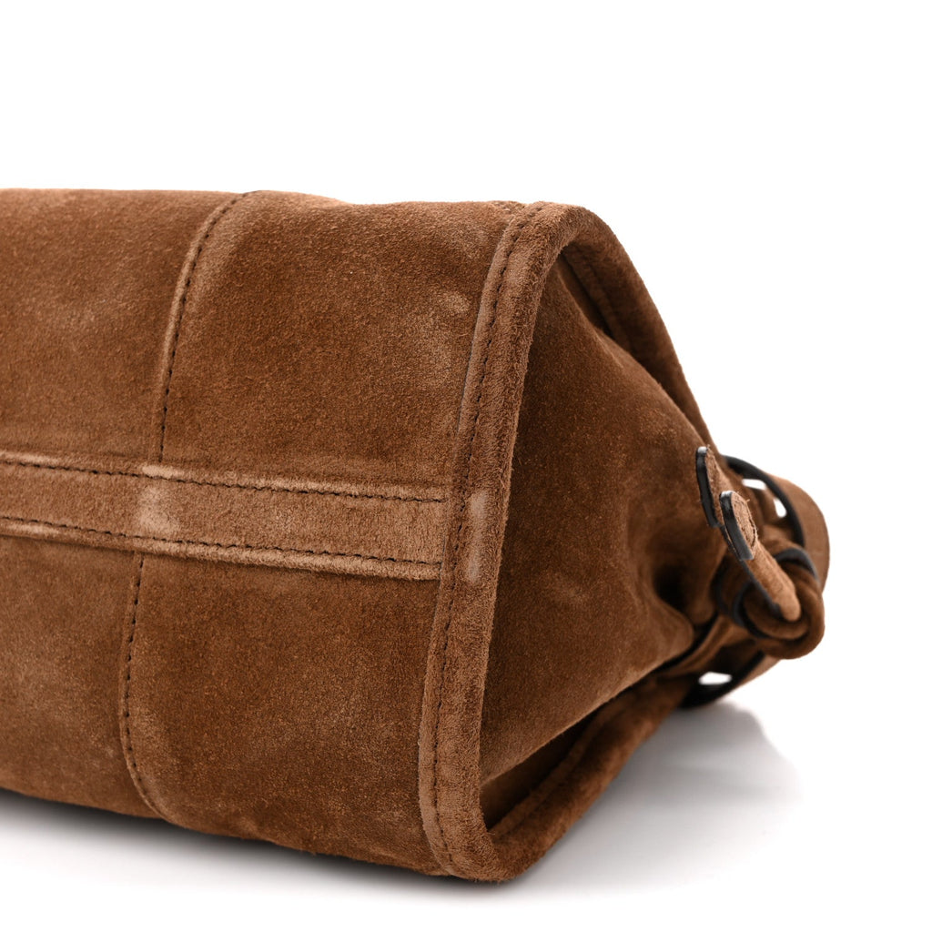 Prada Suede Triangle Medium Bonnie Shoulder Bag Cacao