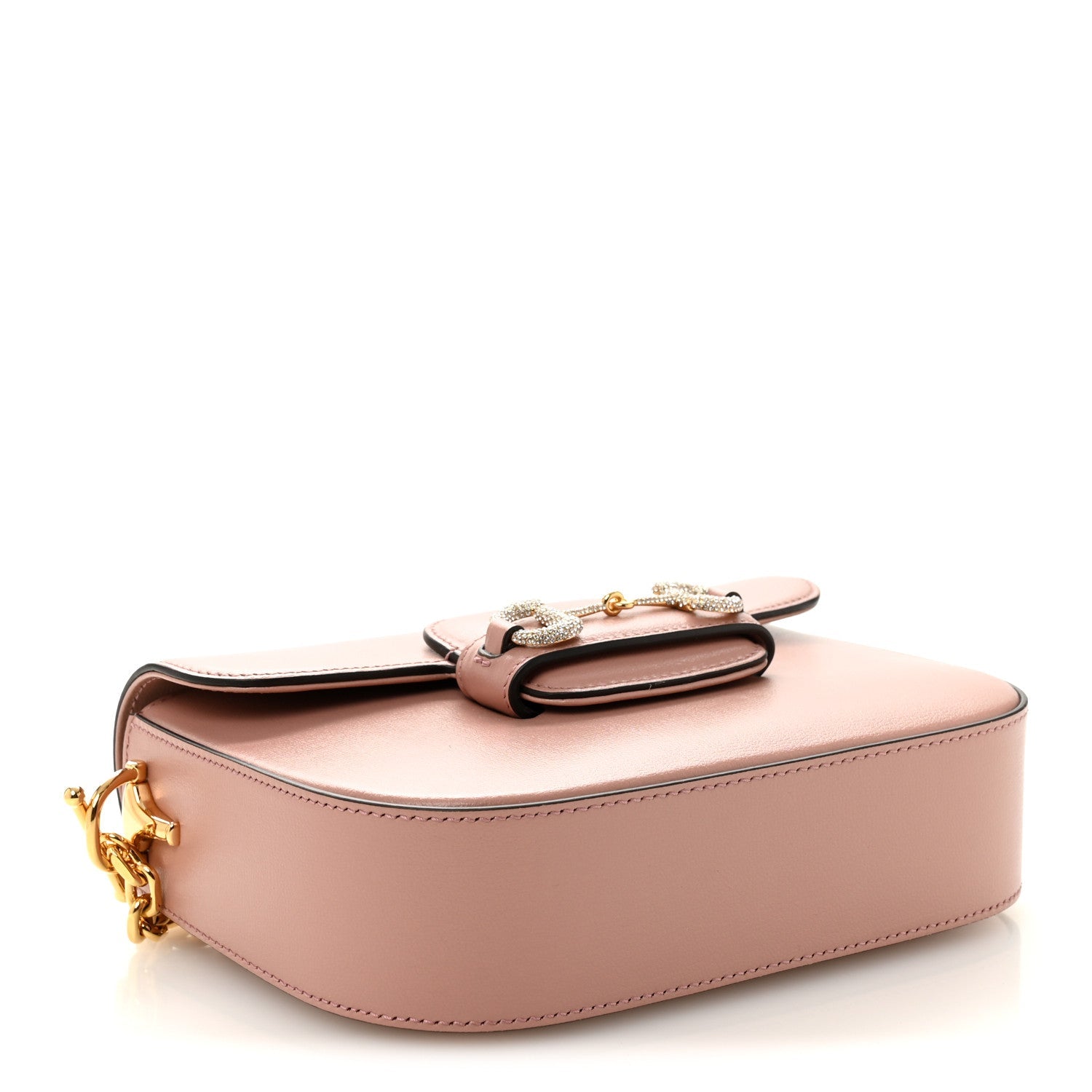 Gucci Azalea Calfskin Crystal GG Monogram Mini Horsebit 1955 Shoulder Bag Dusty Rose