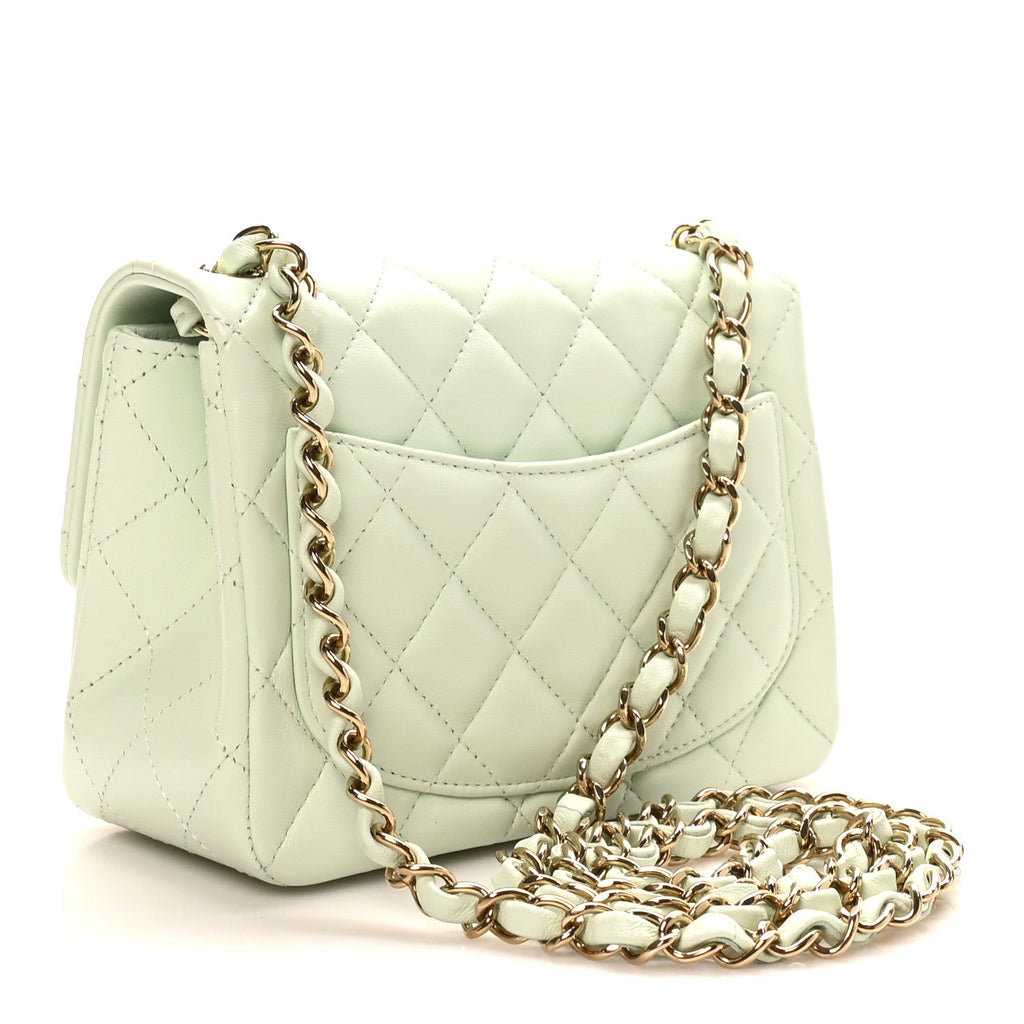 Chanel Lambskin Quilted Mini Square Flap Light Green