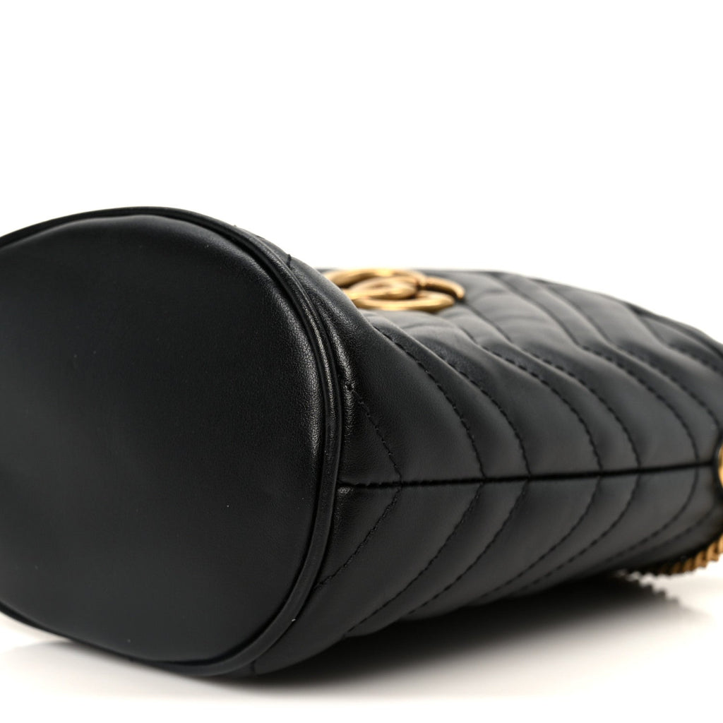 Gucci Calfskin Matelasse Mini GG Marmont 2.0 Bucket Bag Black