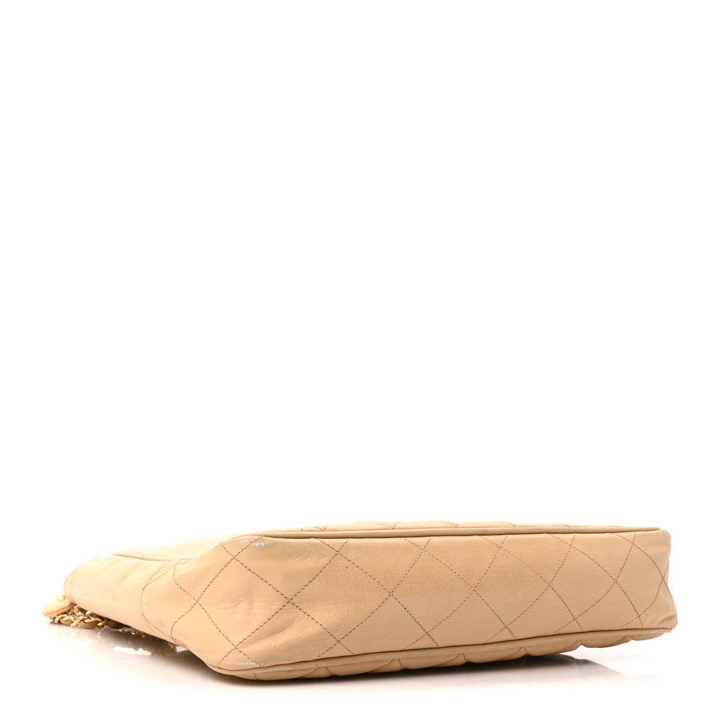 Chanel Lambskin Quilted Shopping Tote Beige
