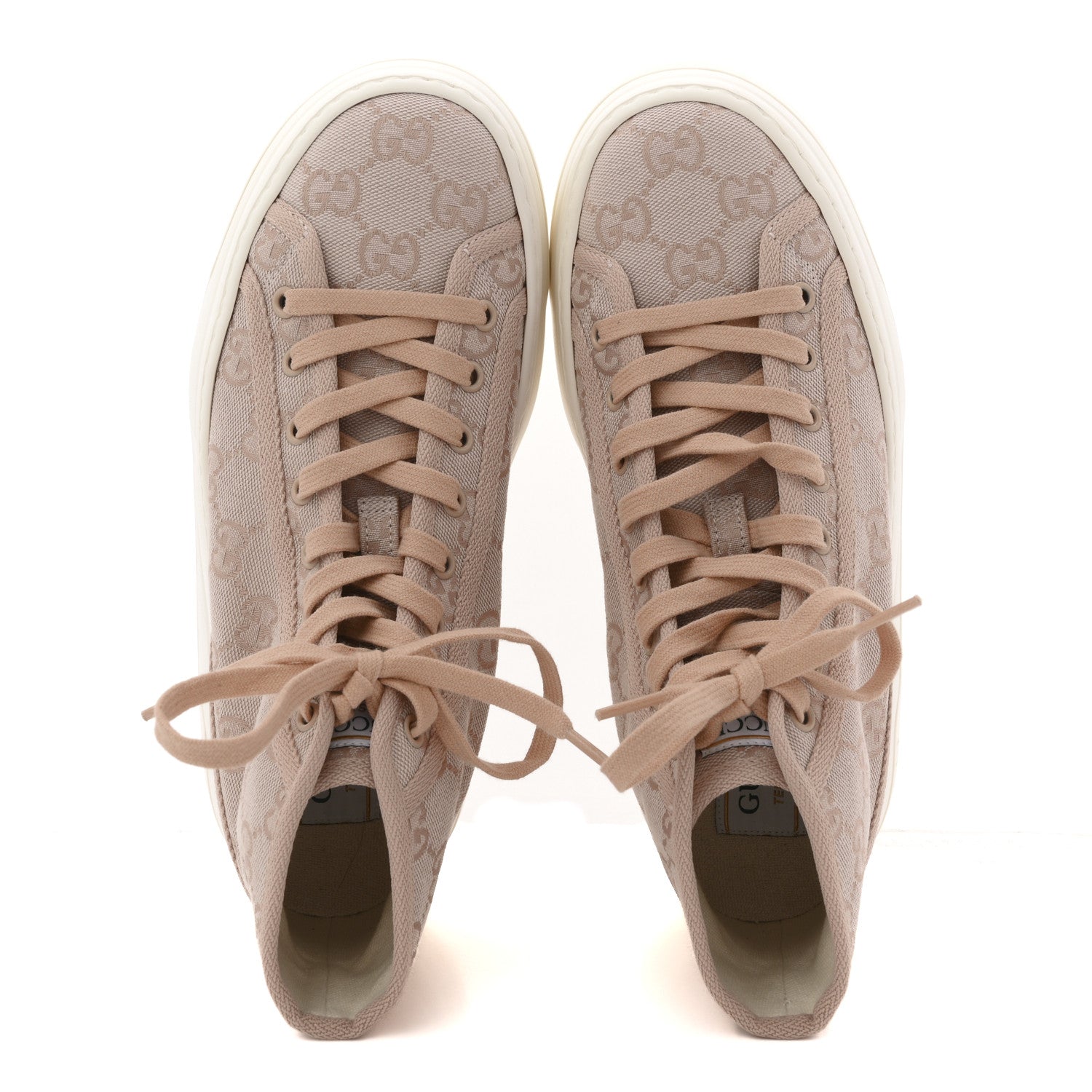 Gucci New Canvas GG Monogram Womens Tennis 1977 High Top 55mm Platform Sneakers 38 Skin Rose Dark Skin Rose