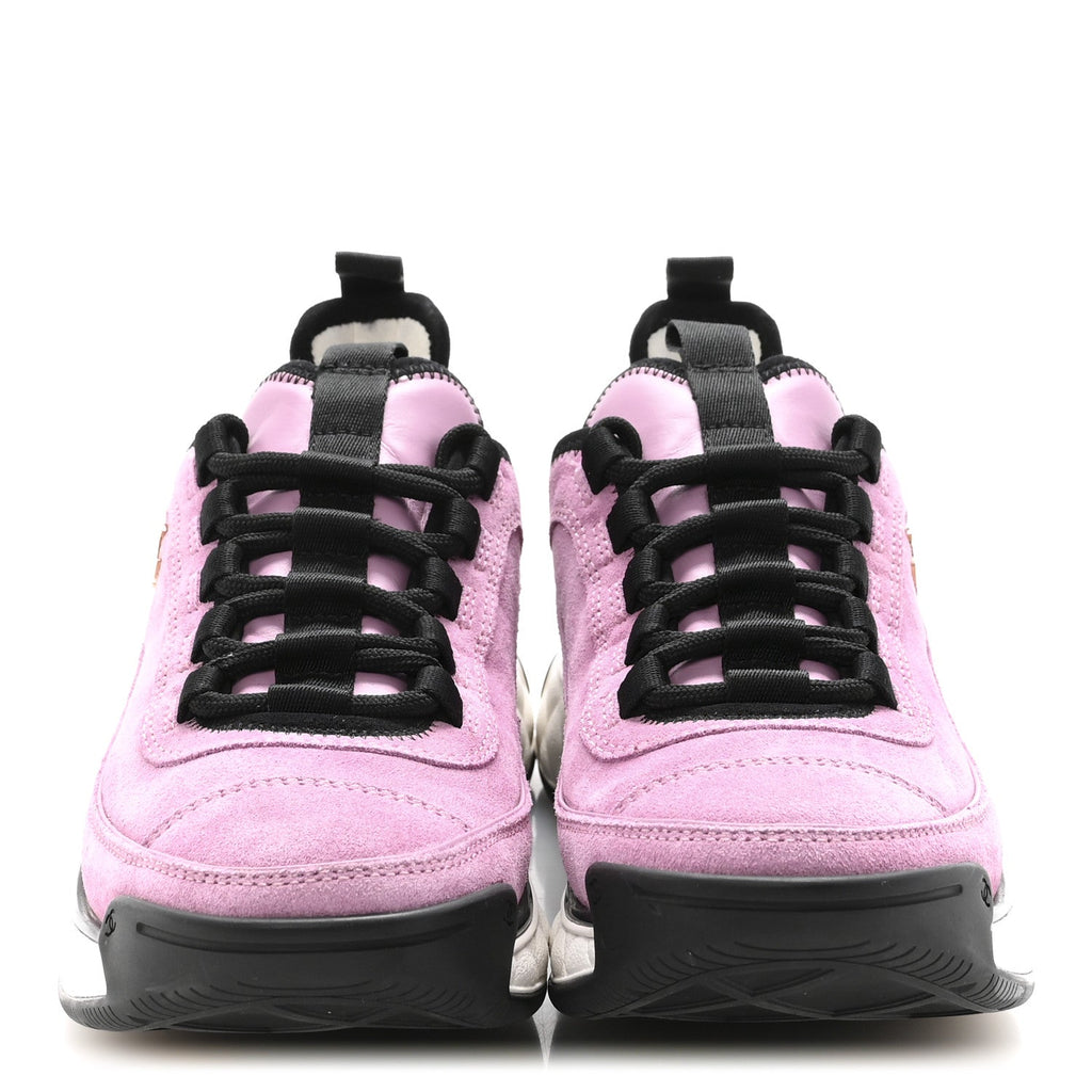 Chanel Suede Calfskin Nylon Grosgrain CC Sneakers 36.5 Dark Pink