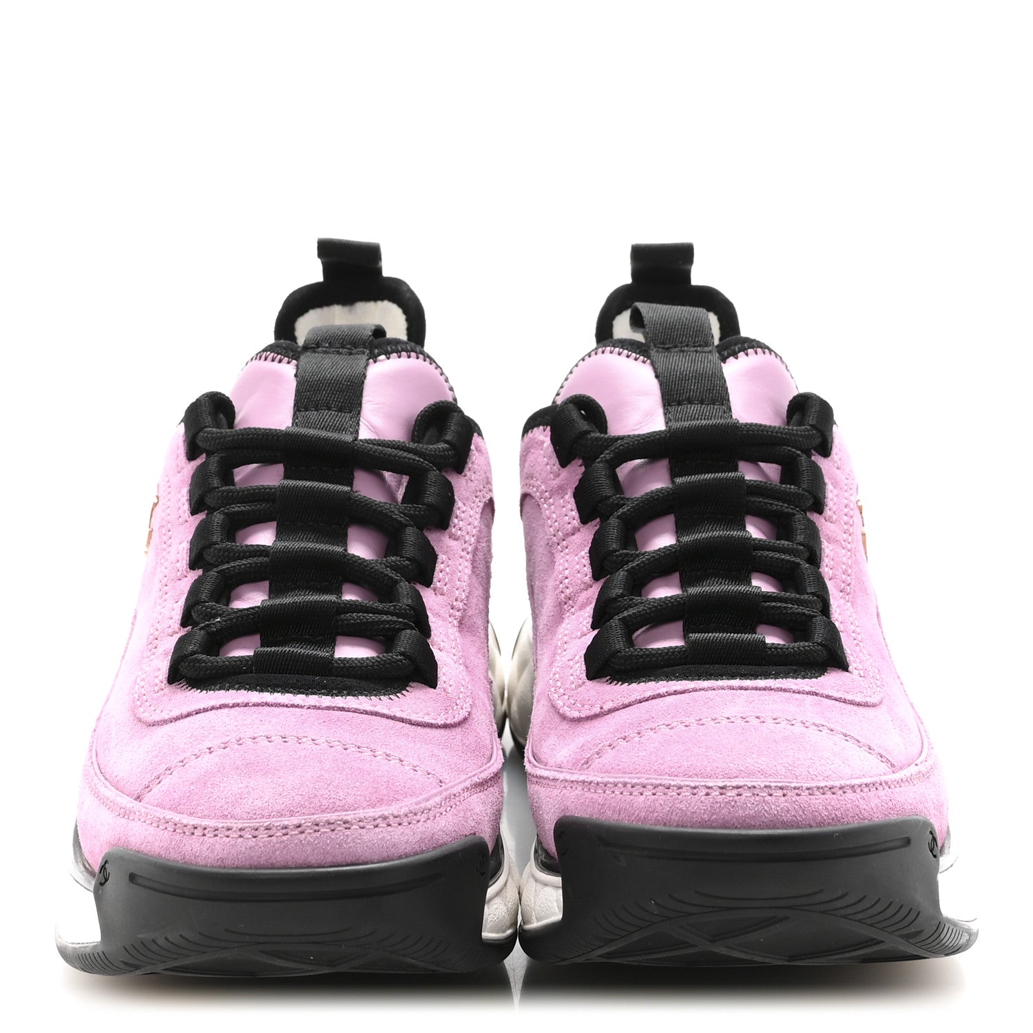 Chanel Suede Calfskin Nylon Grosgrain CC Sneakers 36.5 Dark Pink