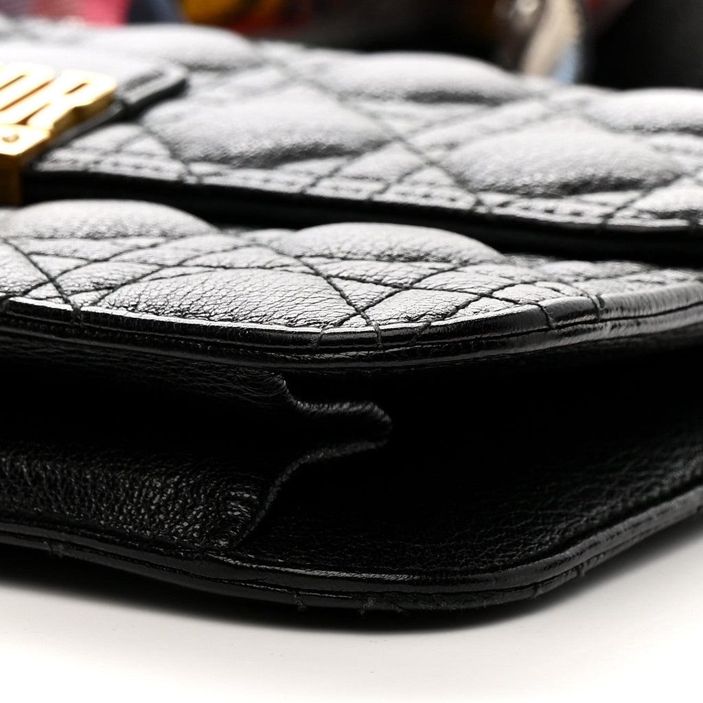 Christian Dior Lambskin Cannage Large Dioraddict Flap J’Adior Strap Black