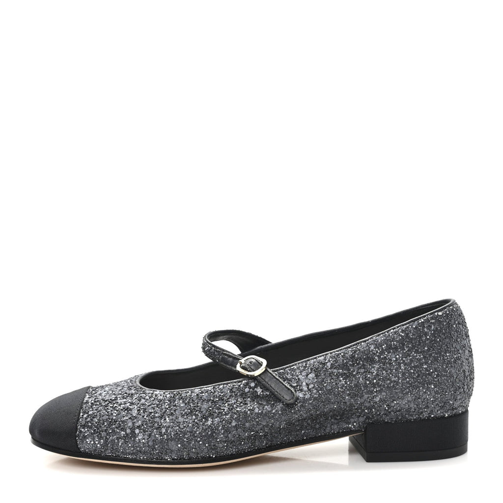 Glitter Grosgrain Cap Toe Mary Jane Flats 36.5 Gray