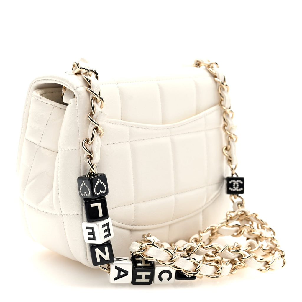 Chanel Lambskin Resin Crystal Square Quilted Mini Monacoco Flap White