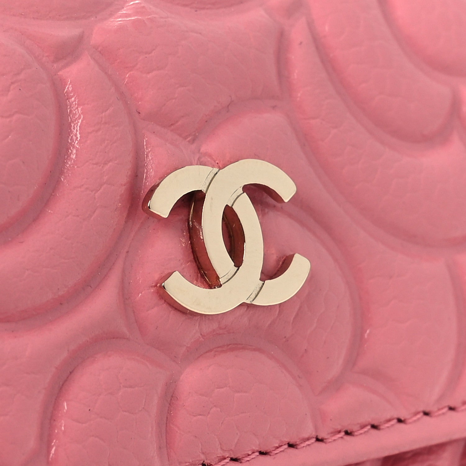 Caviar Camellia Embossed Card Holder Wallet Pink