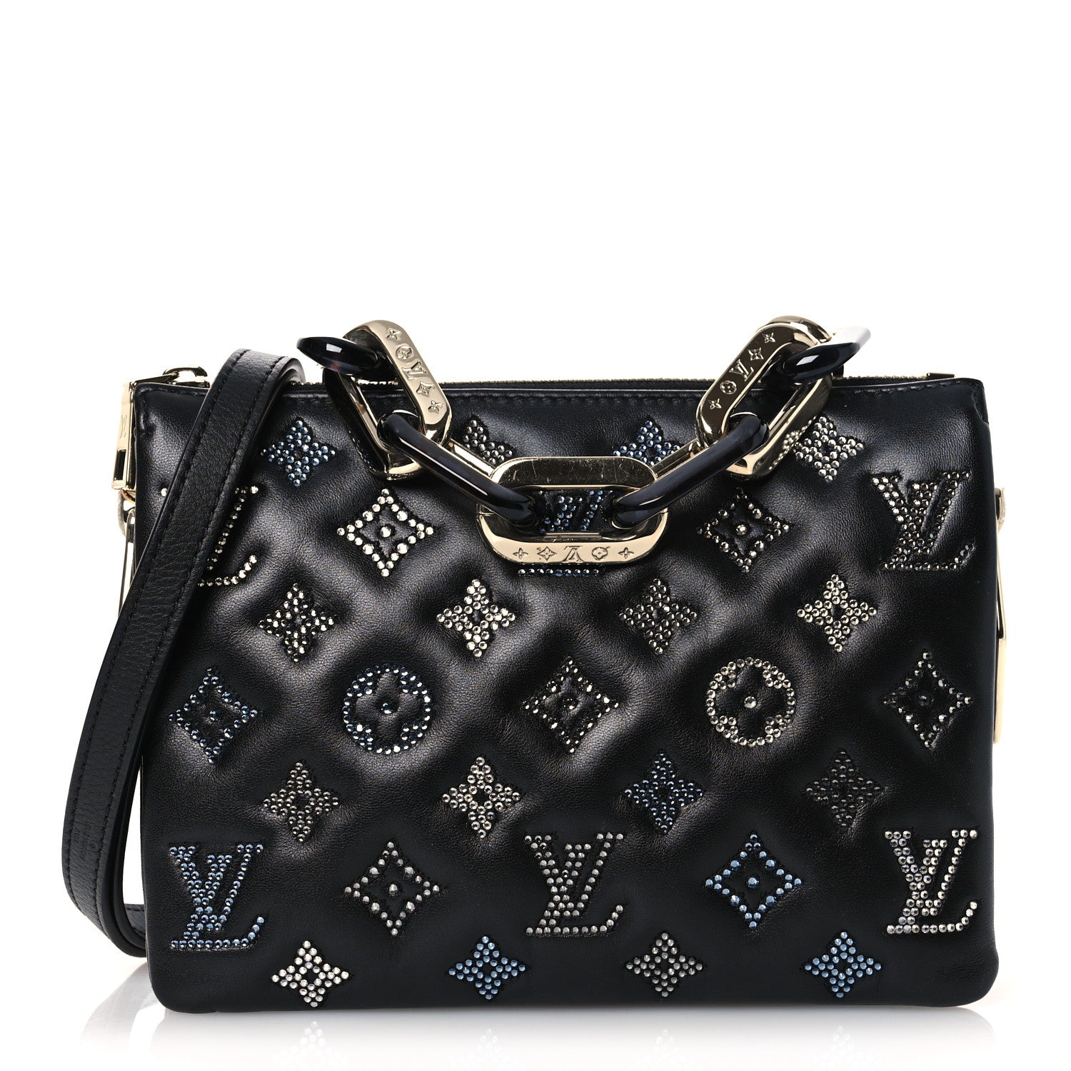 Louis Vuitton Lambskin Crystal Embellished Monogram Coussin BB Black