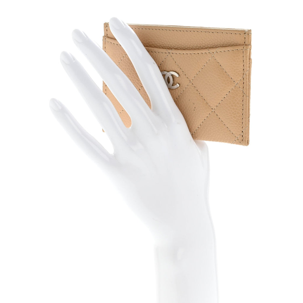 Caviar Quilted Card Holder Beige