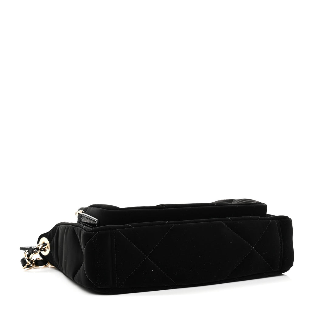Chanel Velvet Effect Nylon Shiny Crumpled Calfskin Quilted Chanel 25 Clutch With Chain Black