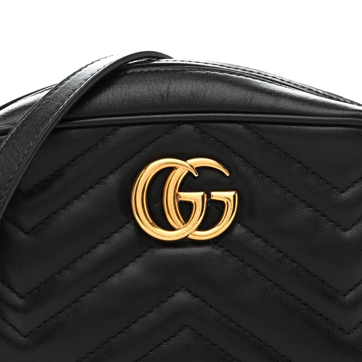 Gucci Calfskin Matelasse Mini GG Marmont Chain Shoulder Bag Black