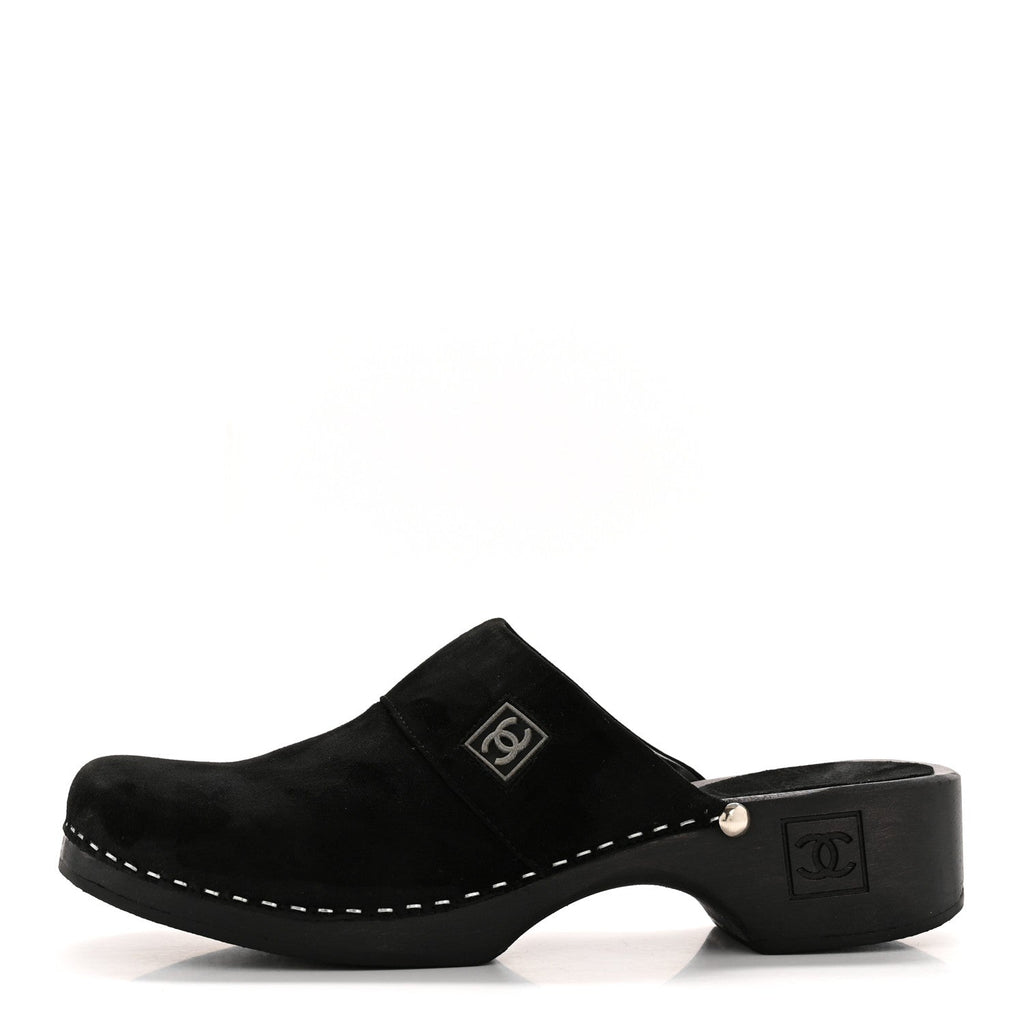 Chanel Suede CC Clogs 37 Black