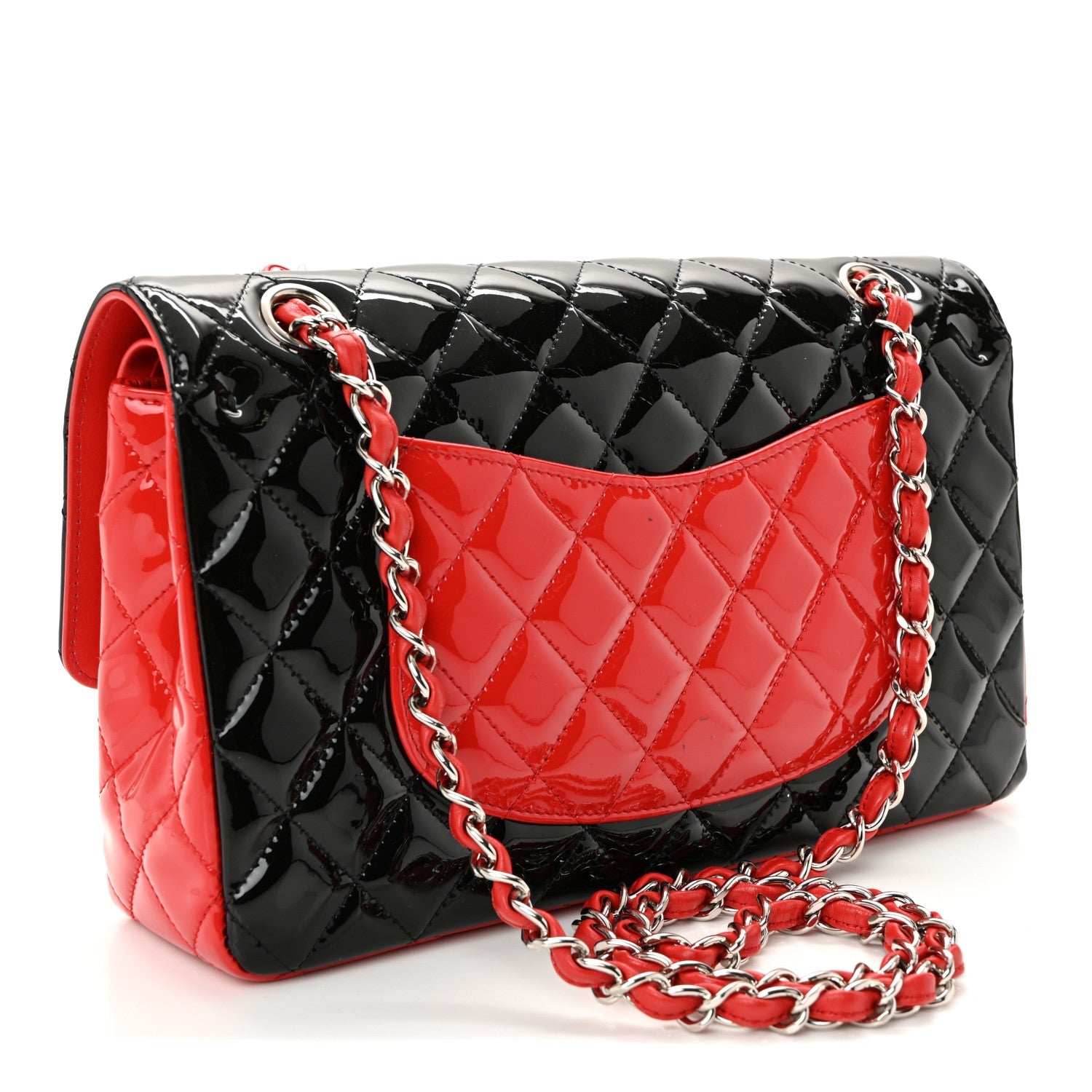 Chanel Patent Calfskin Quilted Bi-Color Medium Double Flap Black Red