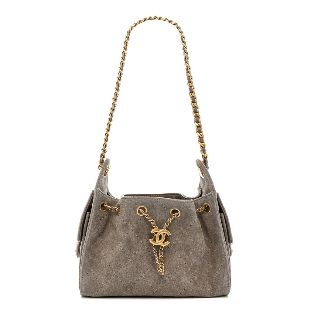 Chanel Suede Quilted Mini Chanel 25 Handbag Dark Grey