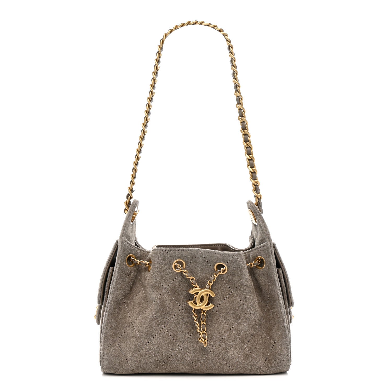 Chanel Suede Quilted Mini Chanel 25 Handbag Dark Grey