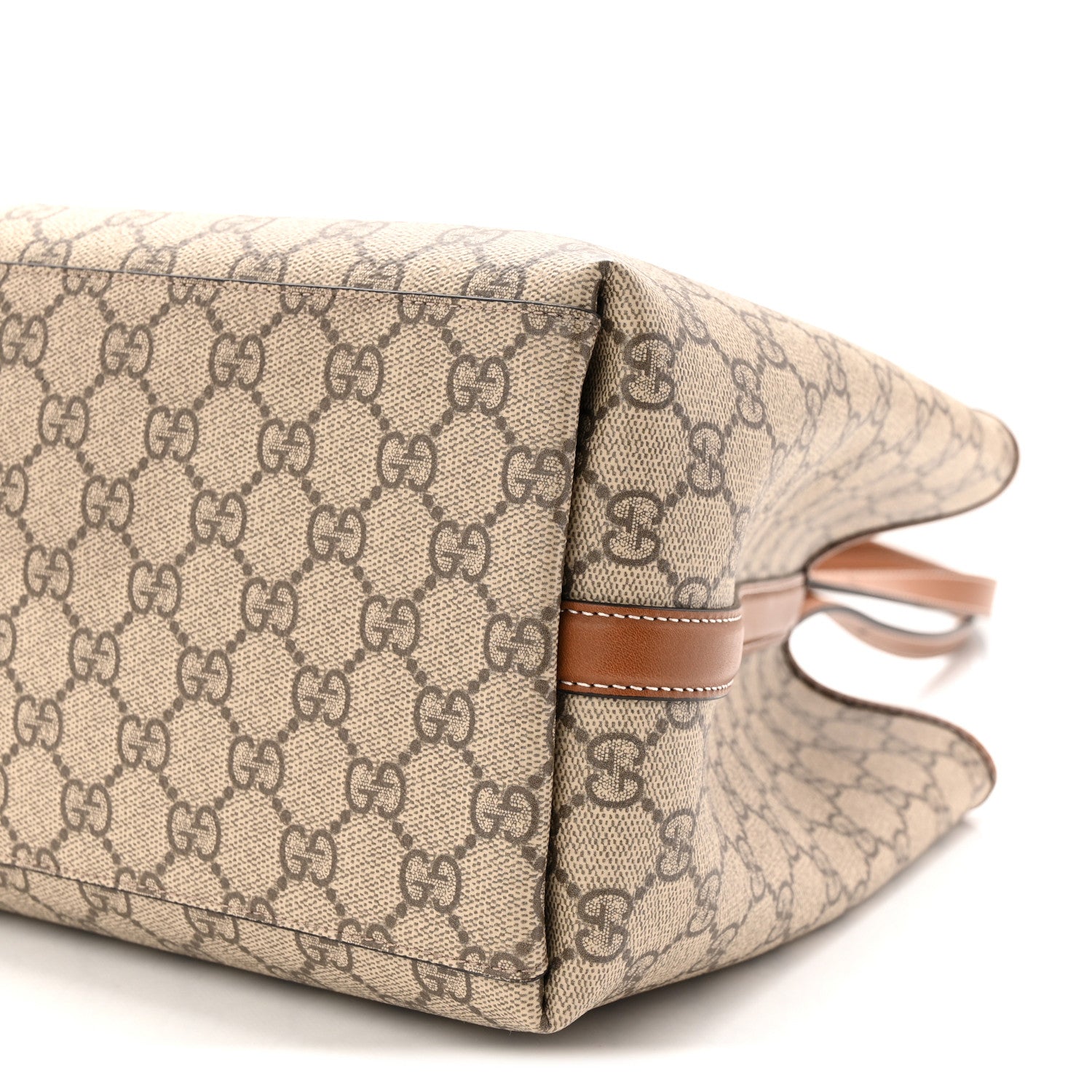 Gucci GG Supreme Monogram Emblem Large Tote Bag Beige Dark Brown