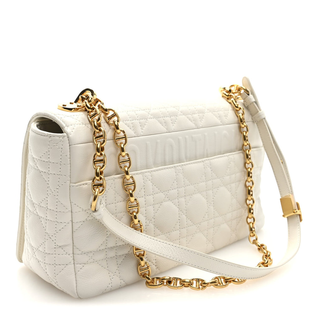 Christian Dior Grained Calfskin Cannage Large Caro Bag Ivory