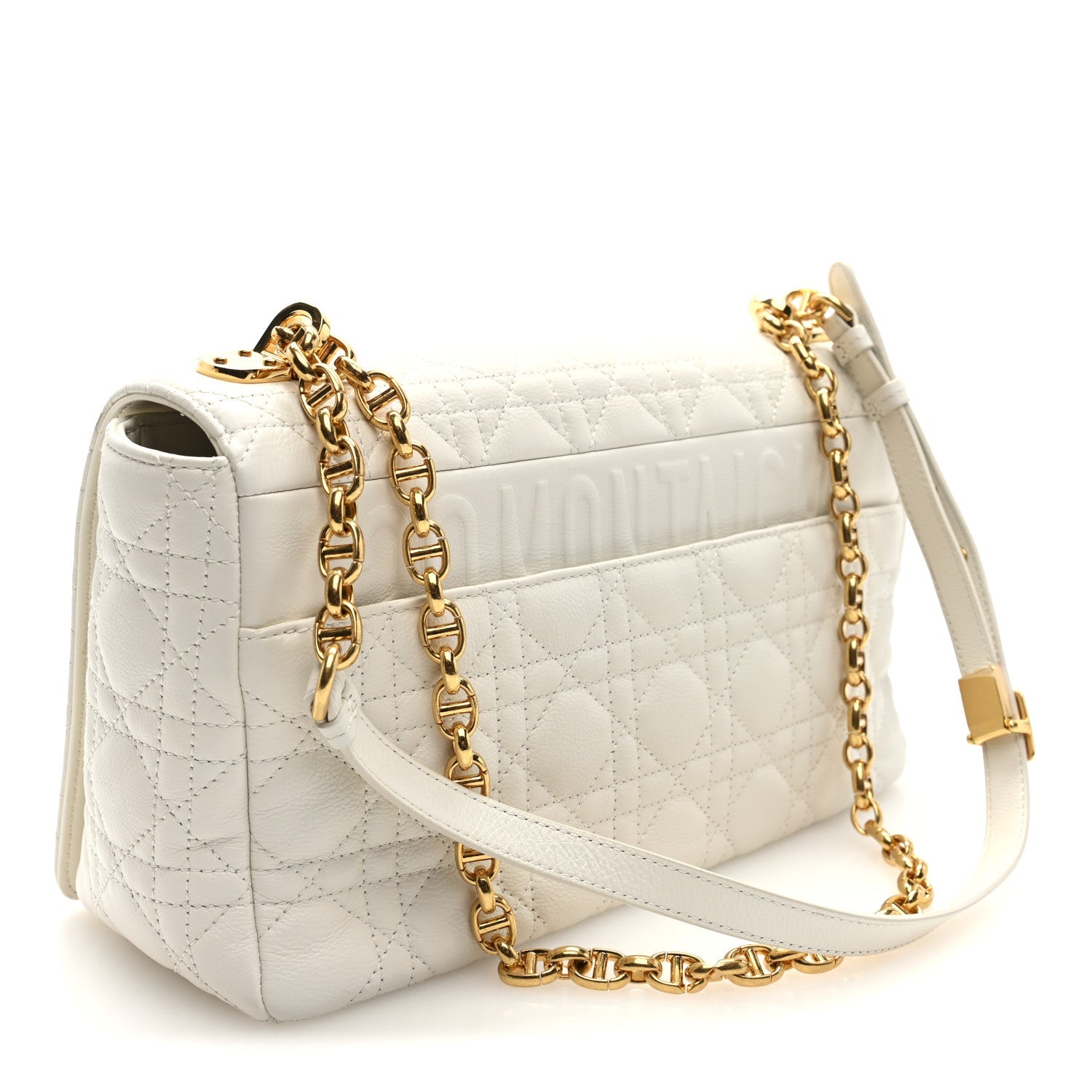 Christian Dior Grained Calfskin Cannage Large Caro Bag Ivory