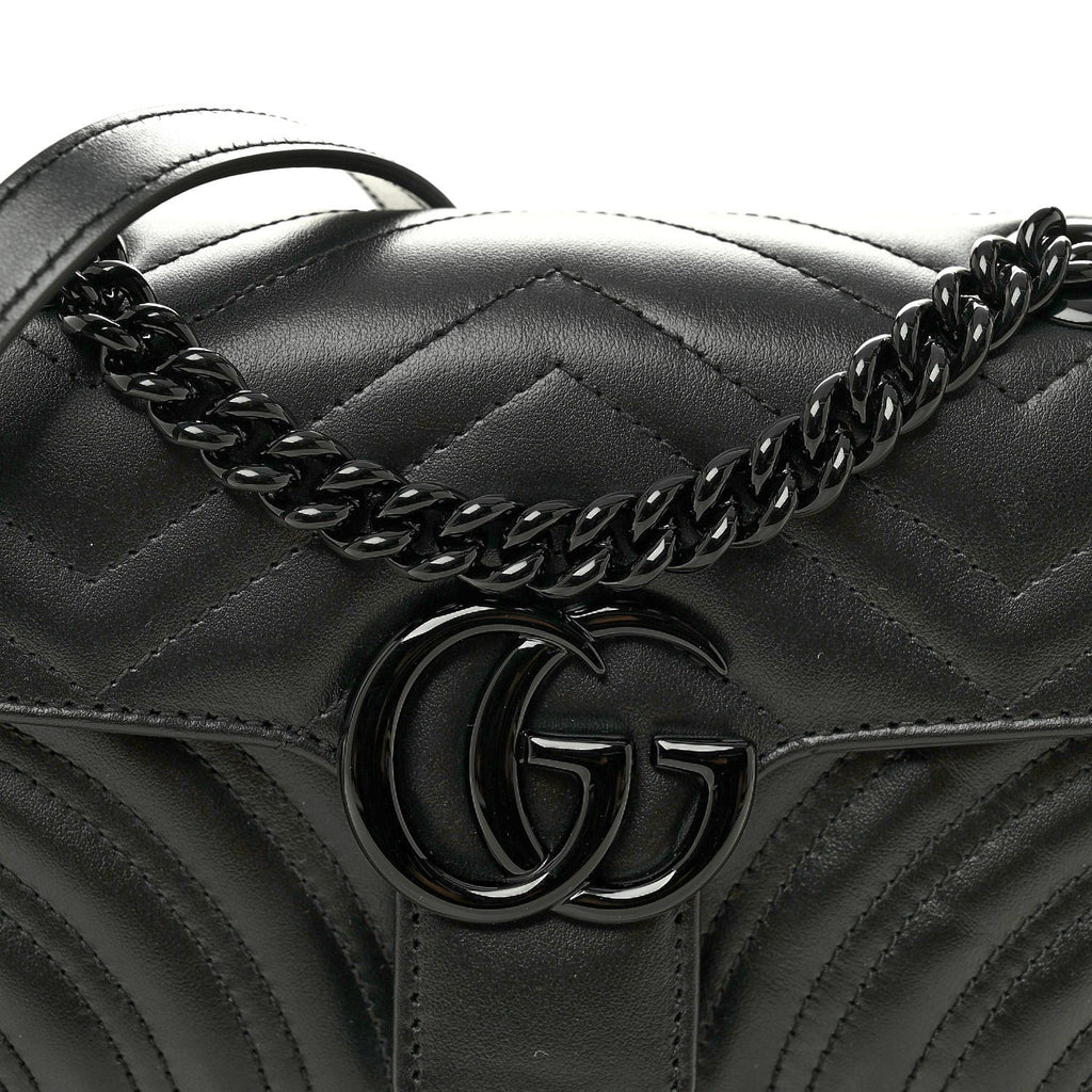 Gucci Calfskin Matelasse Monochrome Mini GG Marmont Shoulder Bag Black
