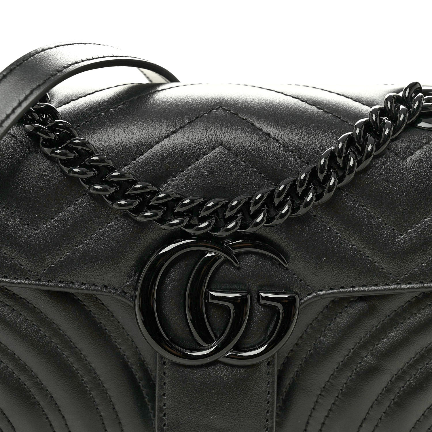 Gucci Calfskin Matelasse Monochrome Mini GG Marmont Shoulder Bag Black
